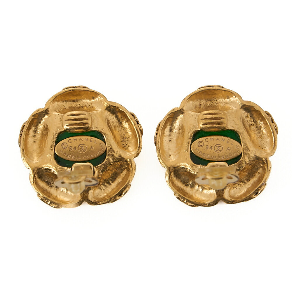 CHANEL Coco Mark Floral Earrings 94A GP X Colorstone Gold Gold-Tone Hardware, Pre-Owned