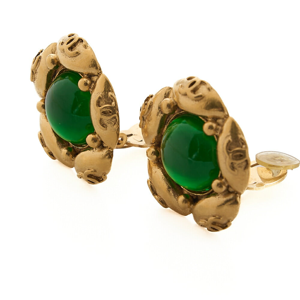 CHANEL Coco Mark Floral Earrings 94A GP X Colorstone Gold Gold-Tone Hardware, Pre-Owned