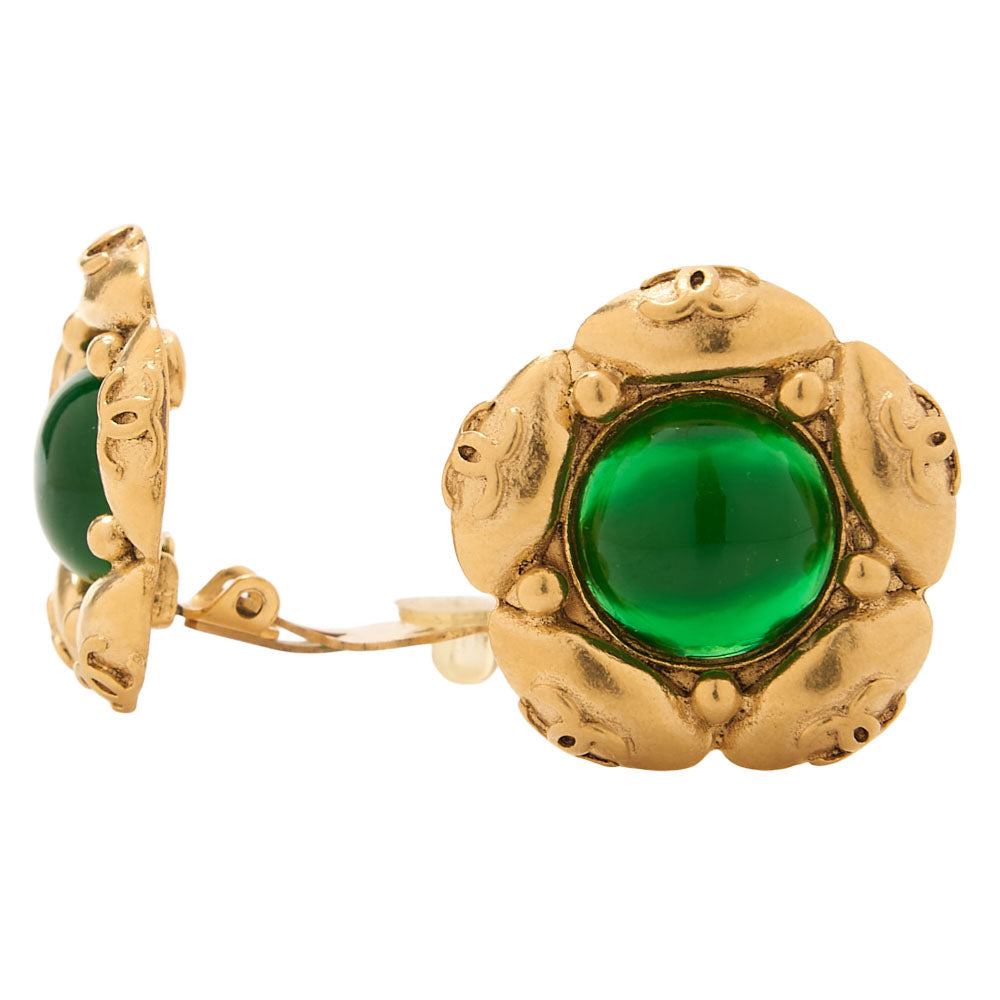 CHANEL Coco Mark Floral Earrings 94A GP X Colorstone Gold Gold-Tone Hardware, Pre-Owned