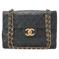 CHANEL Chain Shoulder Bag Deca Matelasse 34cm Single Flap Lambskin Black Gold-Tone Hardware, Pre-Owned