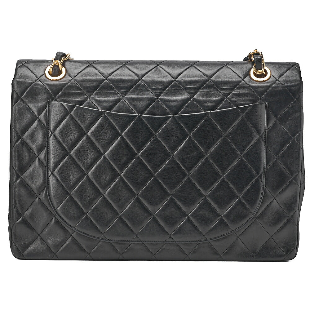 CHANEL Chain Shoulder Bag Deca Matelasse 34cm Single Flap Lambskin Black Gold-Tone Hardware, Pre-Owned