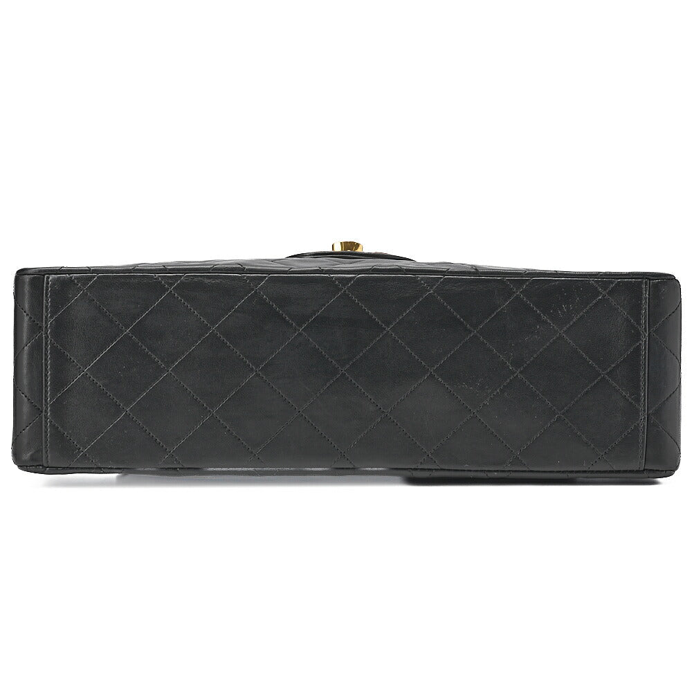 CHANEL Chain Shoulder Bag Deca Matelasse 34cm Single Flap Lambskin Black Gold-Tone Hardware, Pre-Owned
