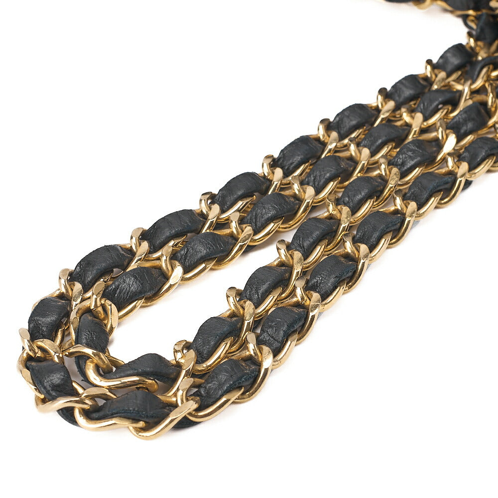 CHANEL Chain Shoulder Bag Deca Matelasse 34cm Single Flap Lambskin Black Gold-Tone Hardware, Pre-Owned