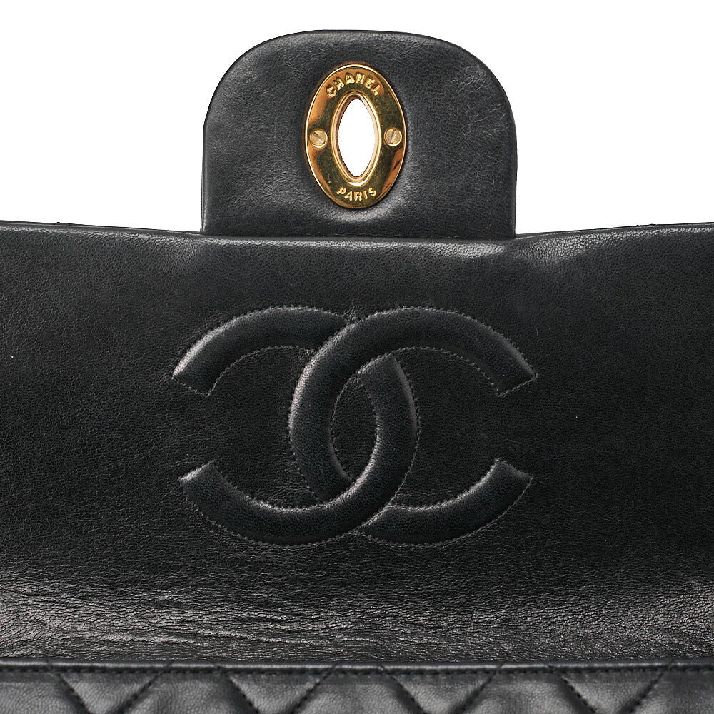 CHANEL Chain Shoulder Bag Deca Matelasse 34cm Single Flap Lambskin Black Gold-Tone Hardware, Pre-Owned