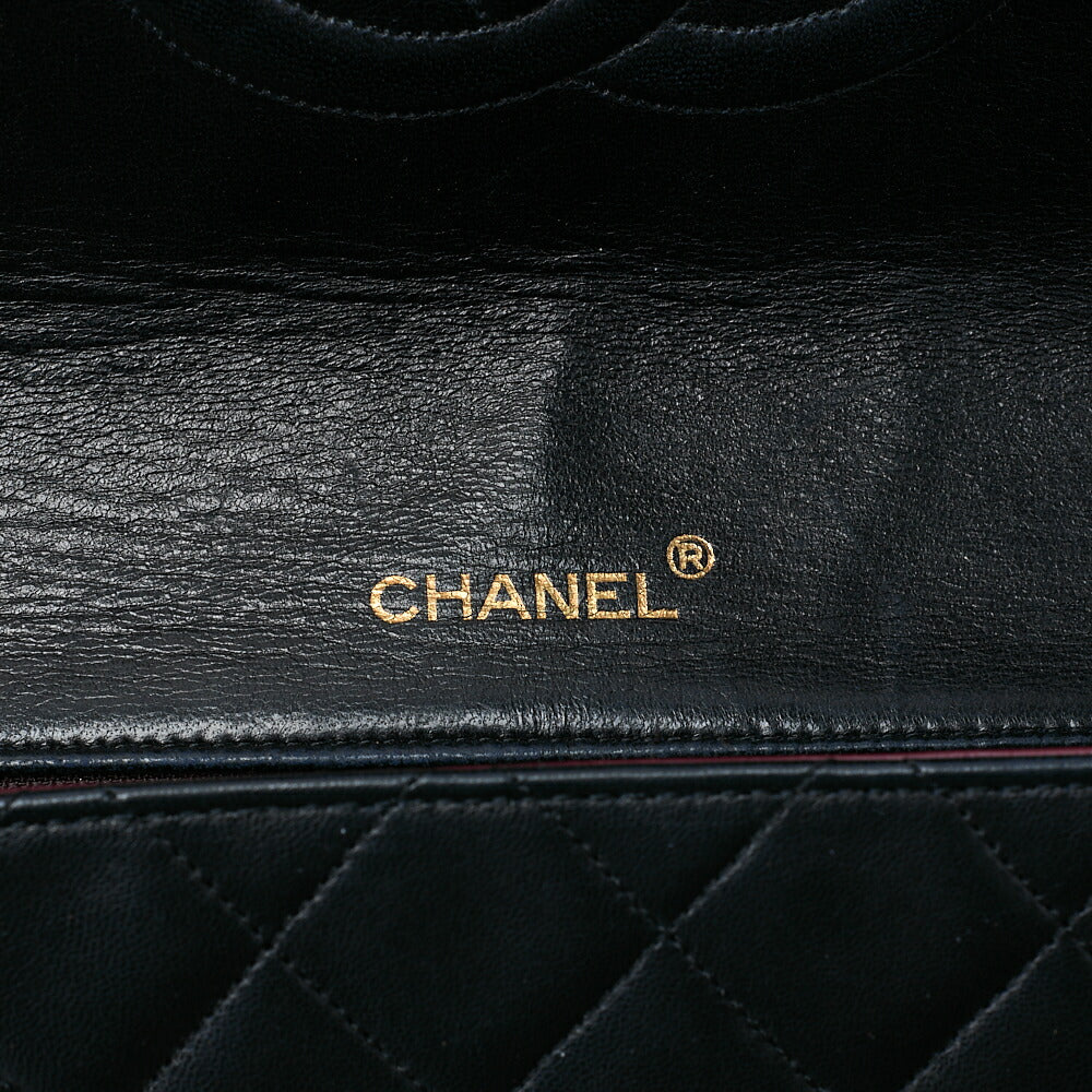 CHANEL Chain Shoulder Bag Deca Matelasse 34cm Single Flap Lambskin Black Gold-Tone Hardware, Pre-Owned