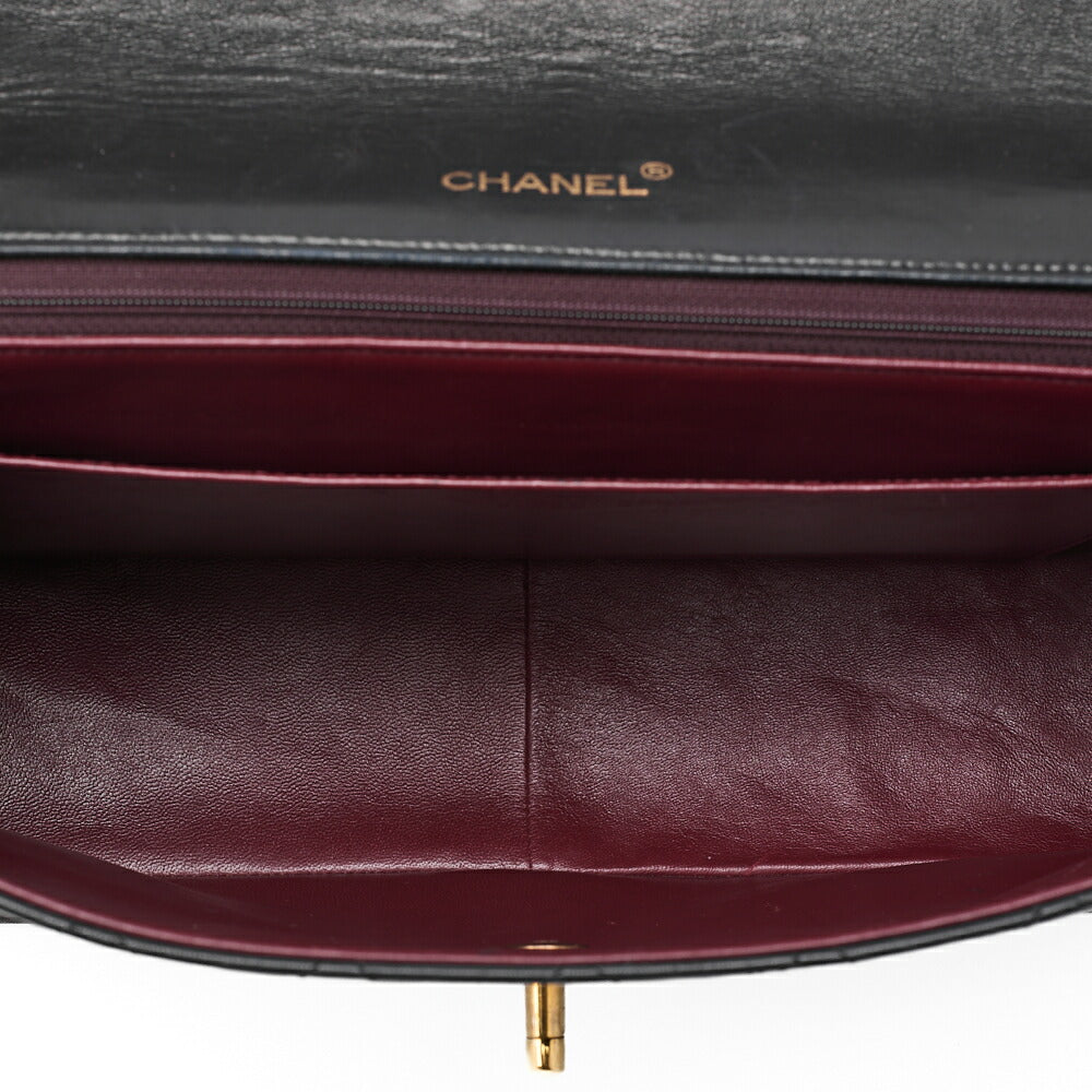 CHANEL Chain Shoulder Bag Deca Matelasse 34cm Single Flap Lambskin Black Gold-Tone Hardware, Pre-Owned