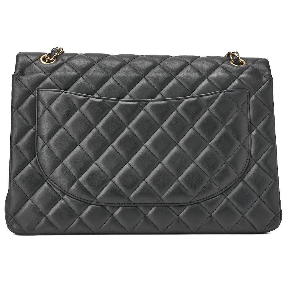 CHANEL Lambskin Deca Matelasse 33cm Double Flap Chain Shoulder Bag Black Gold-Tone Hardware, Pre-Owned