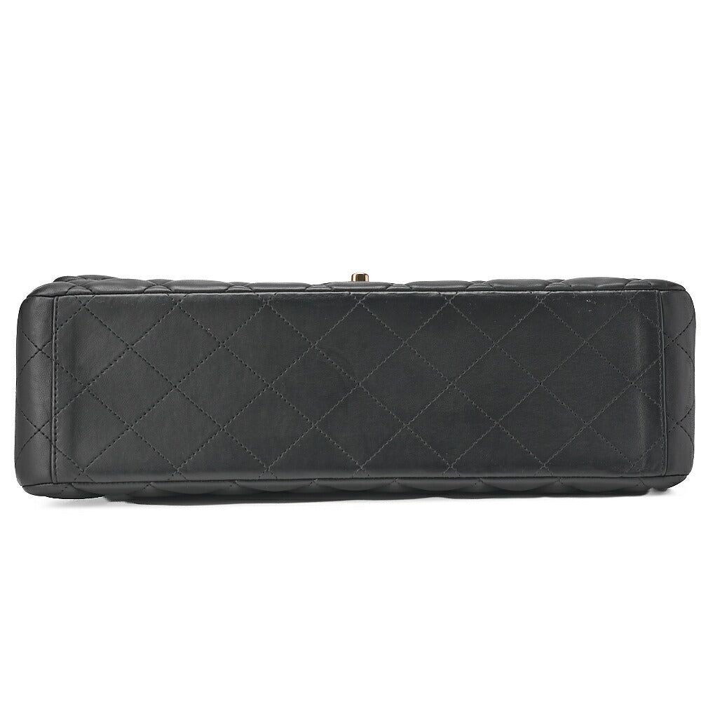 CHANEL Lambskin Deca Matelasse 33cm Double Flap Chain Shoulder Bag Black Gold-Tone Hardware, Pre-Owned