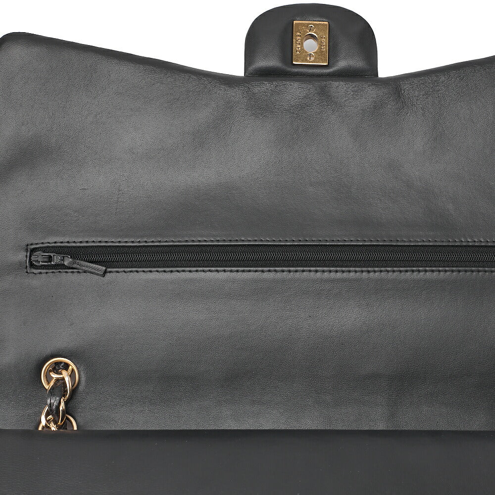 CHANEL Lambskin Deca Matelasse 33cm Double Flap Chain Shoulder Bag Black Gold-Tone Hardware, Pre-Owned