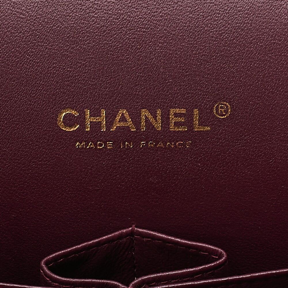 CHANEL Lambskin Deca Matelasse 33cm Double Flap Chain Shoulder Bag Black Gold-Tone Hardware, Pre-Owned
