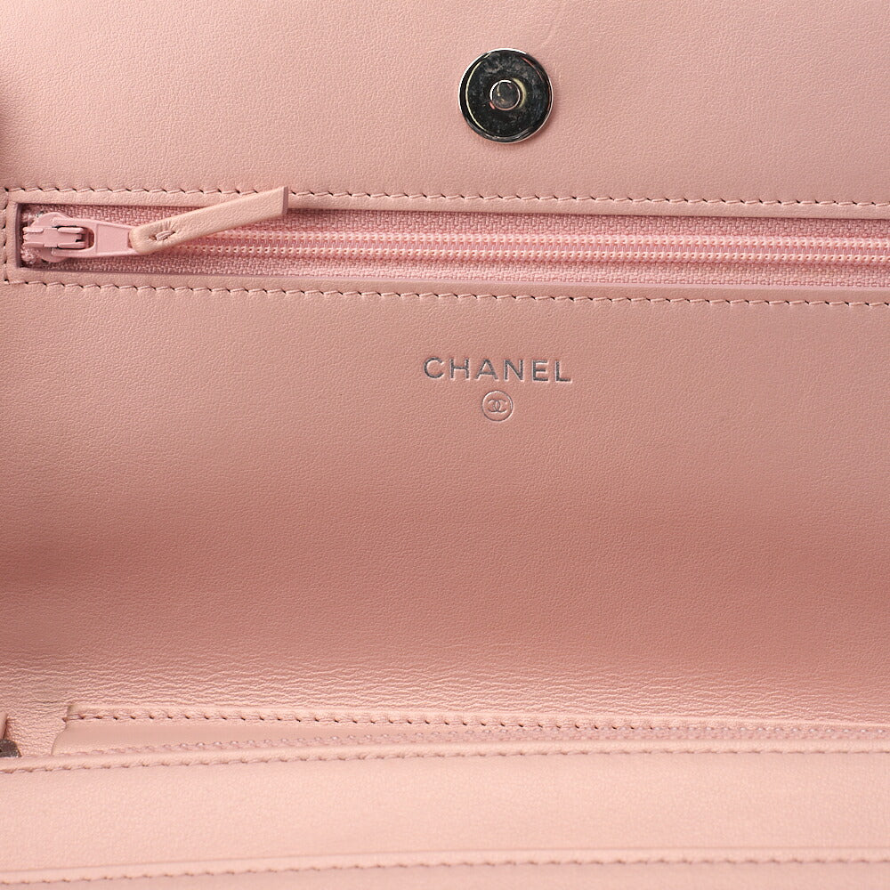 CHANEL Mademoiselle V-Stitch Chain Wallet Caviar Skin Salmon Pink Silver-Tone Hardware, Pre-Owned
