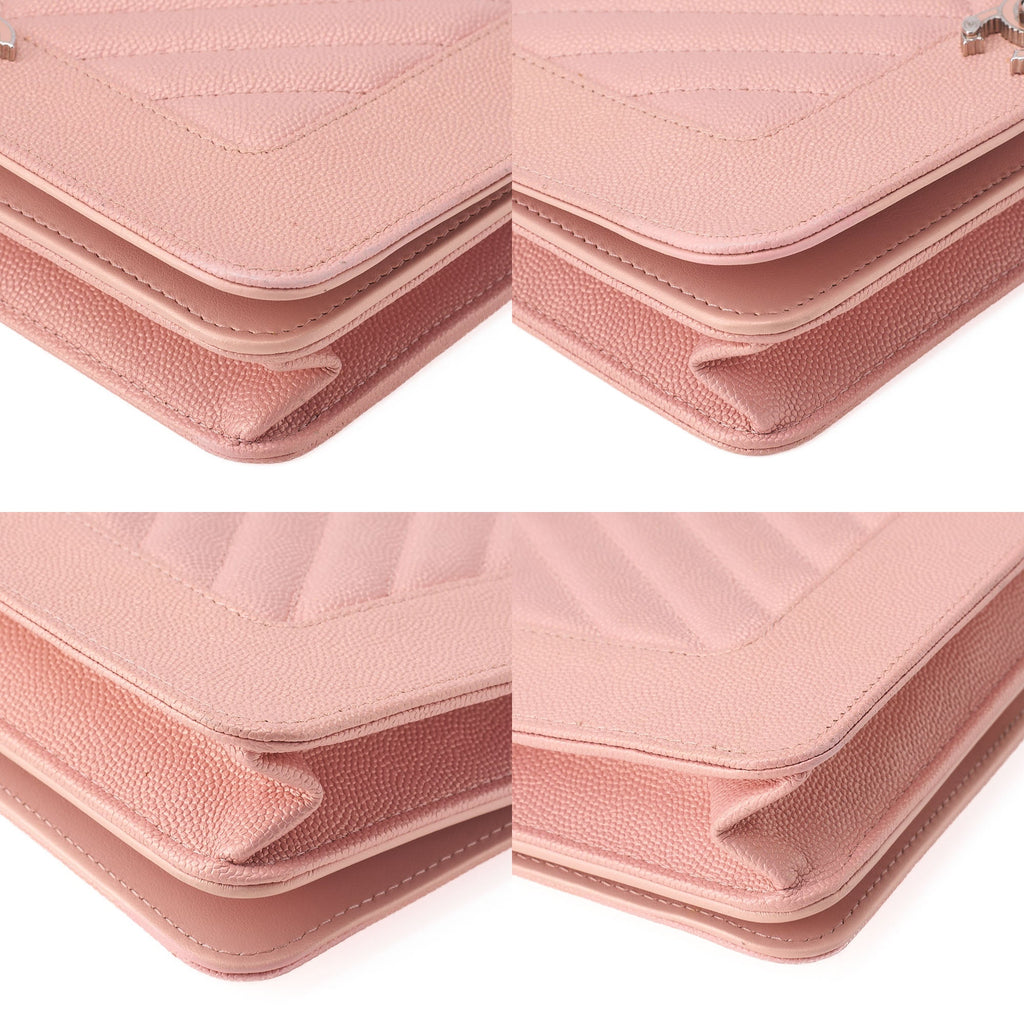 CHANEL Mademoiselle V-Stitch Chain Wallet Caviar Skin Salmon Pink Silver-Tone Hardware, Pre-Owned