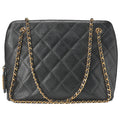 CHANEL Shoulder Bag Matelasse Plate Charm W Chain Shoulder Caviar Skin Black Gold-Tone Hardware, Pre-Owned
