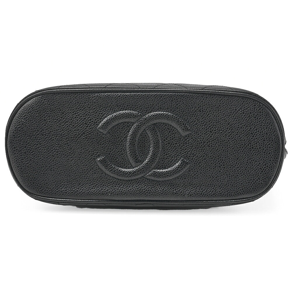 CHANEL Shoulder Bag Matelasse Plate Charm W Chain Shoulder Caviar Skin Black Gold-Tone Hardware, Pre-Owned