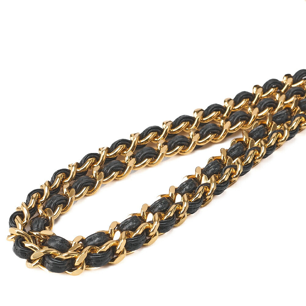CHANEL Shoulder Bag Matelasse Plate Charm W Chain Shoulder Caviar Skin Black Gold-Tone Hardware, Pre-Owned
