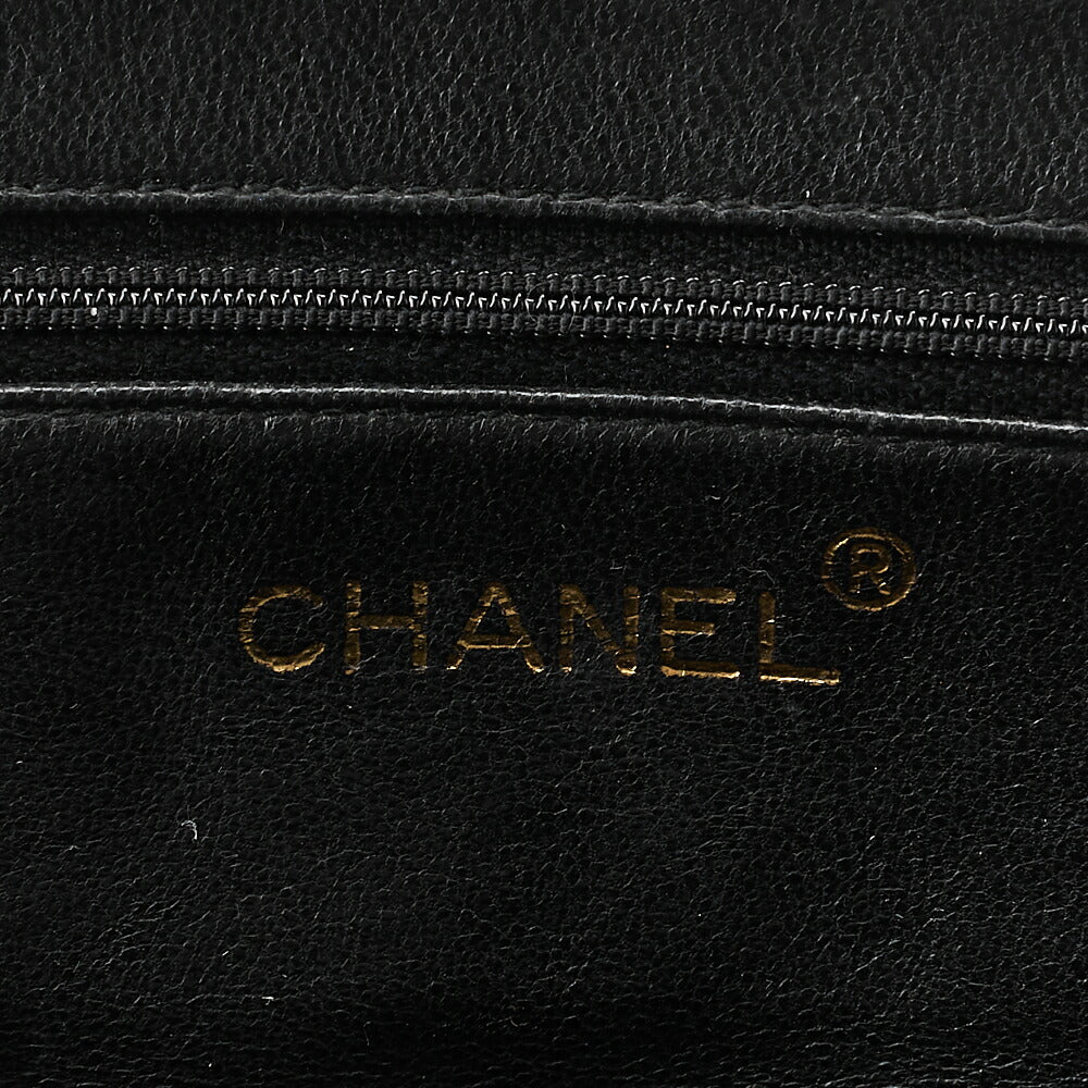 CHANEL Shoulder Bag Matelasse Plate Charm W Chain Shoulder Caviar Skin Black Gold-Tone Hardware, Pre-Owned