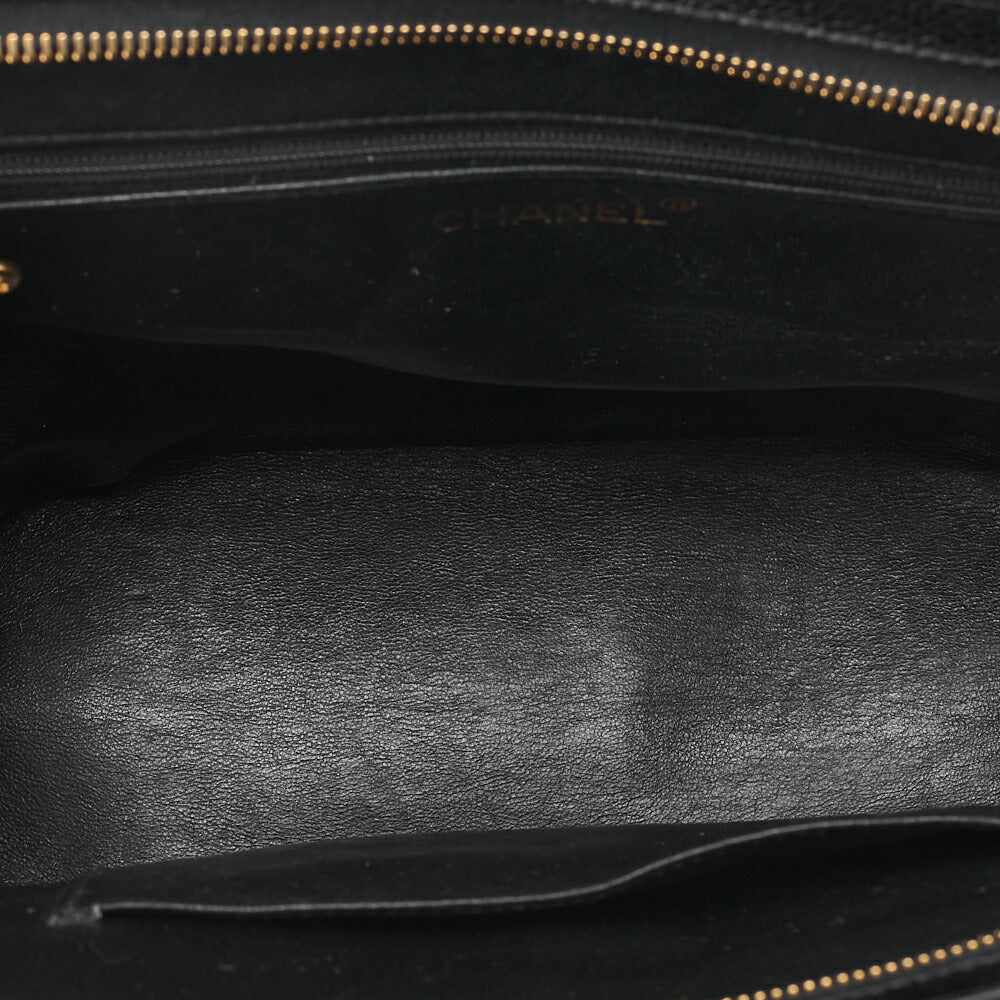 CHANEL Shoulder Bag Matelasse Plate Charm W Chain Shoulder Caviar Skin Black Gold-Tone Hardware, Pre-Owned