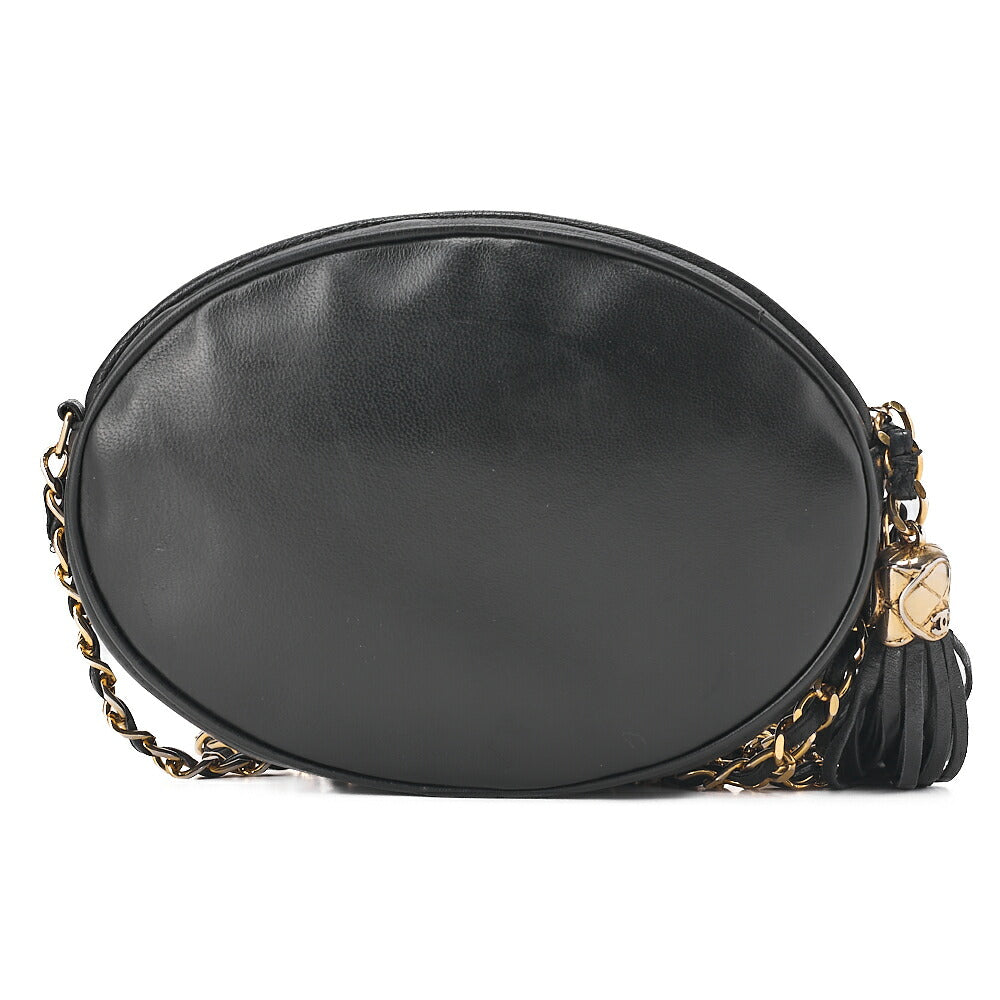 CHANEL Coco Mark Fringe Round Chain Shoulder Lambskin Black Gold-Tone Hardware, Pre-Owned