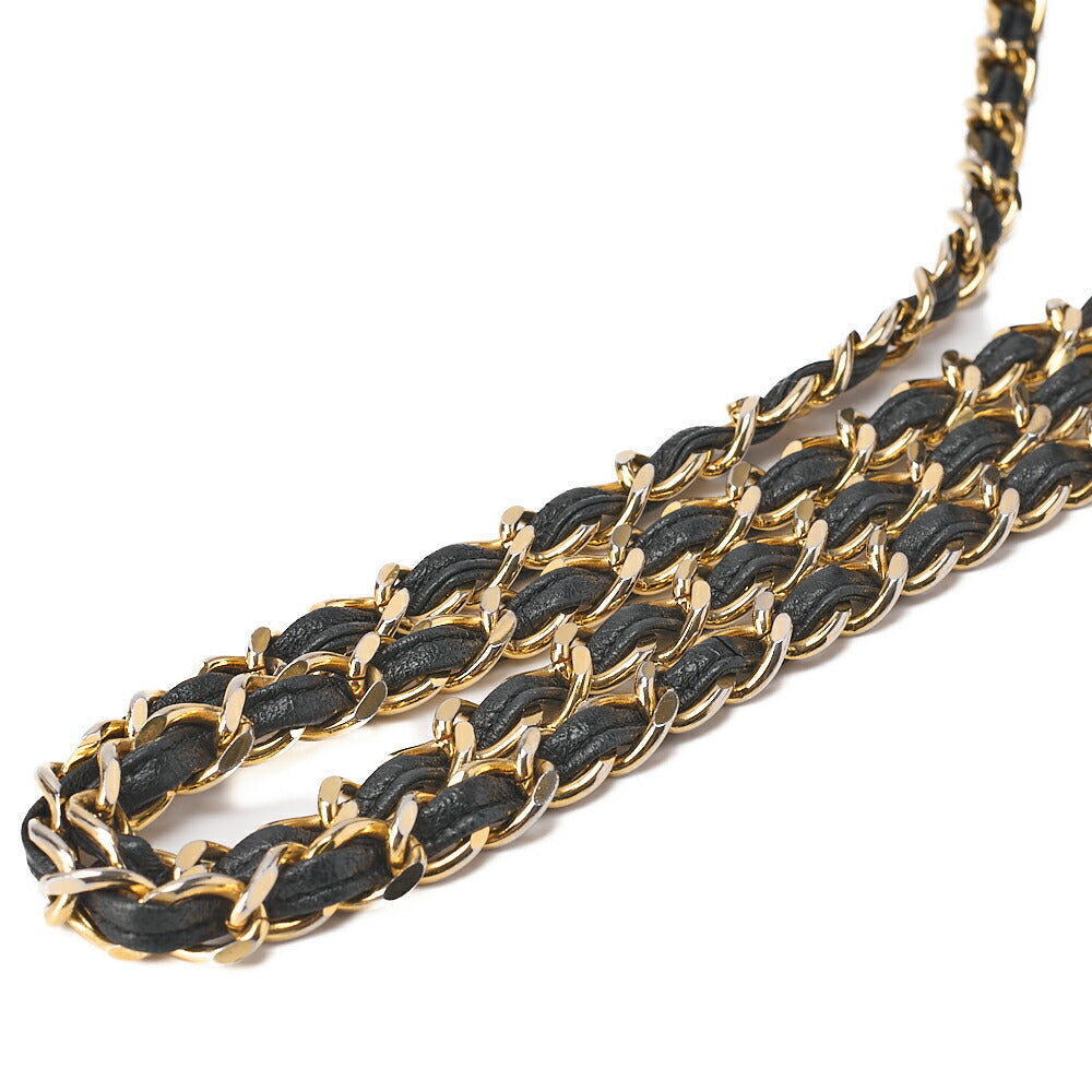 CHANEL Coco Mark Fringe Round Chain Shoulder Lambskin Black Gold-Tone Hardware, Pre-Owned