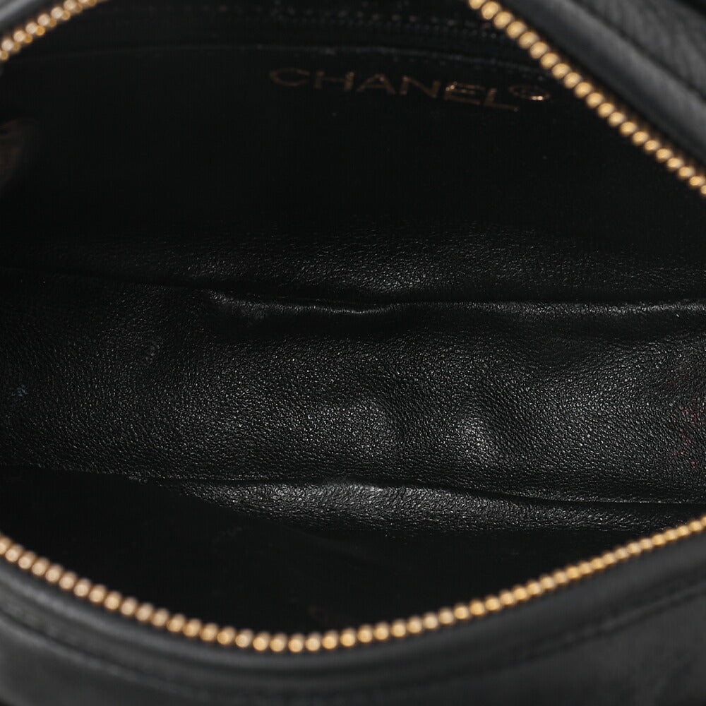 CHANEL Coco Mark Fringe Round Chain Shoulder Lambskin Black Gold-Tone Hardware, Pre-Owned