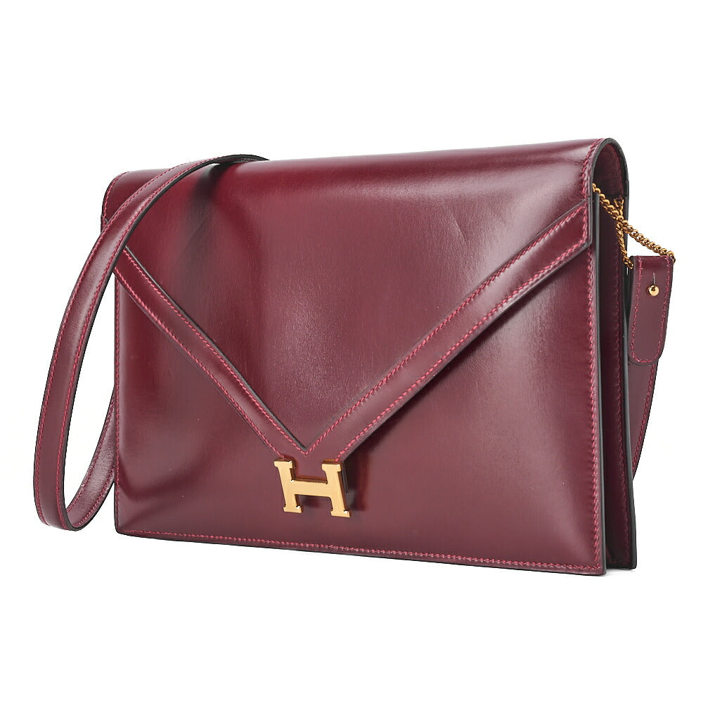 HERMES Hermes Liddy V-Flap Box Calf Shoulder Bag Rouge Ash Gold-Tone Hardware, Pre-Owned