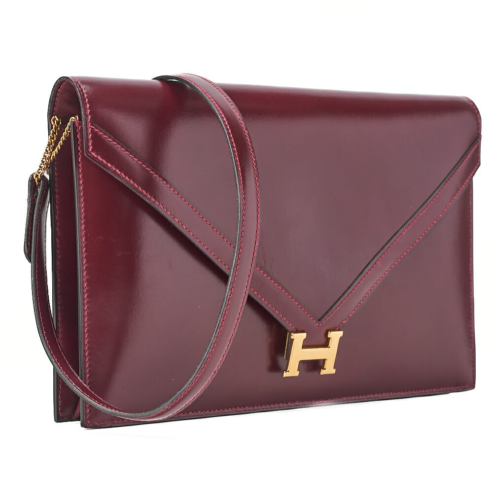HERMES Hermes Liddy V-Flap Box Calf Shoulder Bag Rouge Ash Gold-Tone Hardware, Pre-Owned