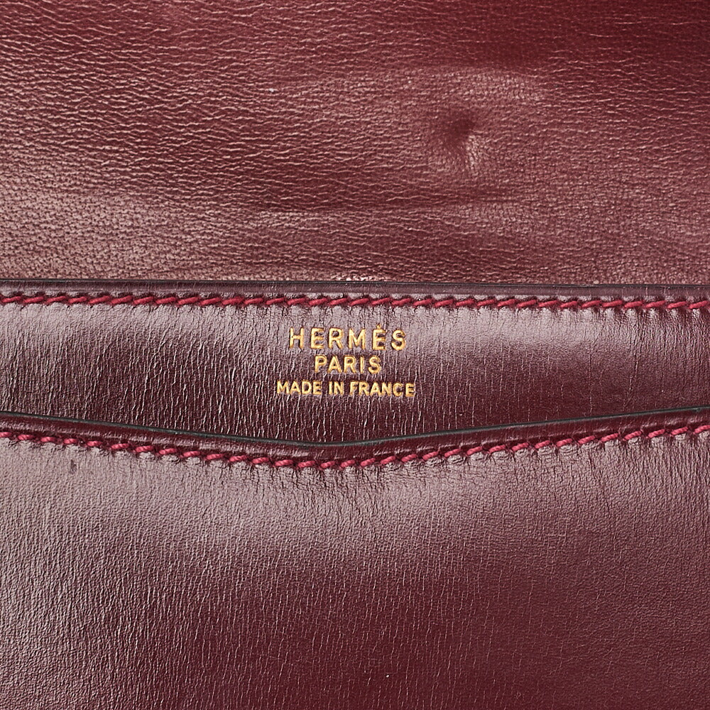 HERMES Hermes Liddy V-Flap Box Calf Shoulder Bag Rouge Ash Gold-Tone Hardware, Pre-Owned
