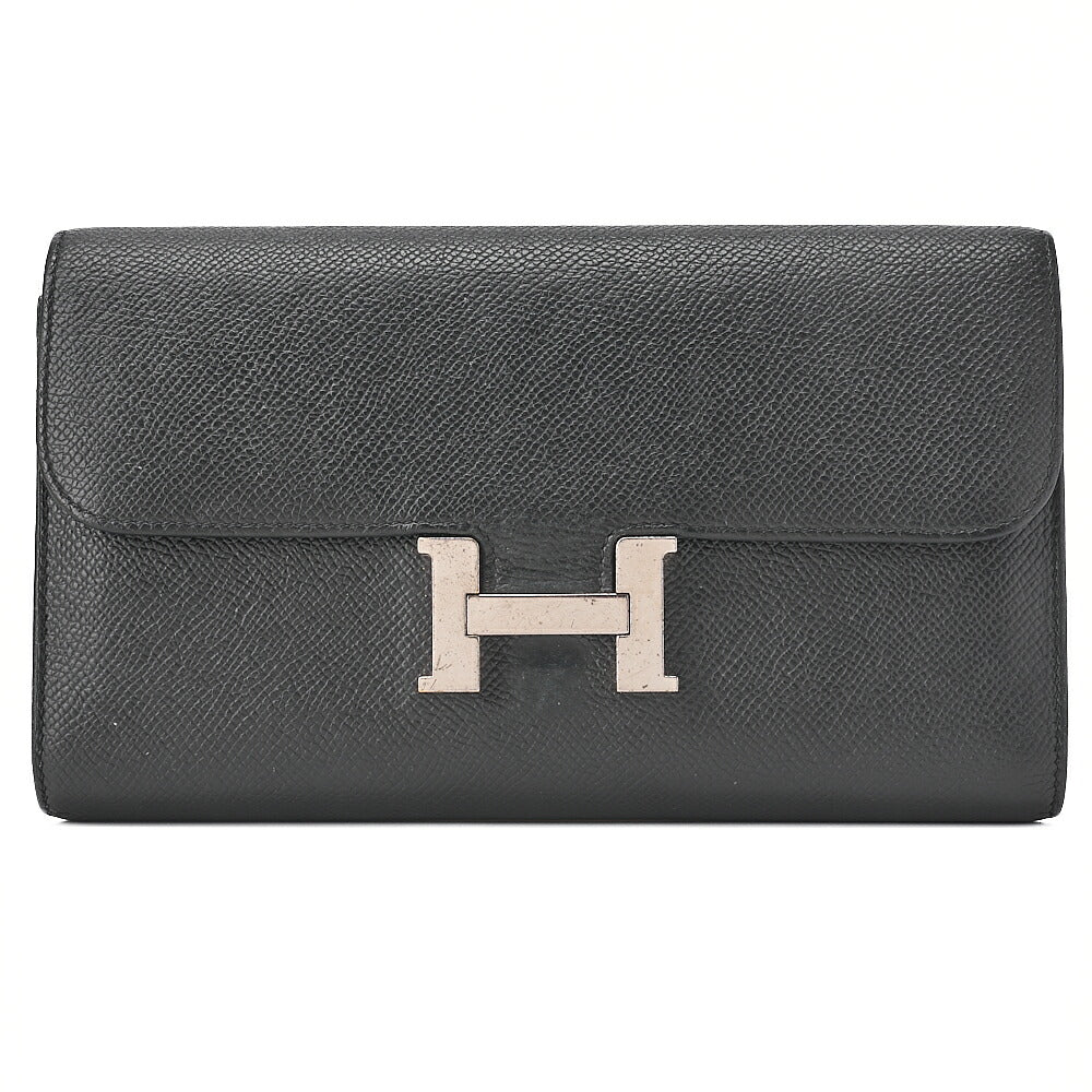 HERMES Constance Long Bi-Fold Wallet Epson Black Silver-Tone Hardware, Pre-Owned