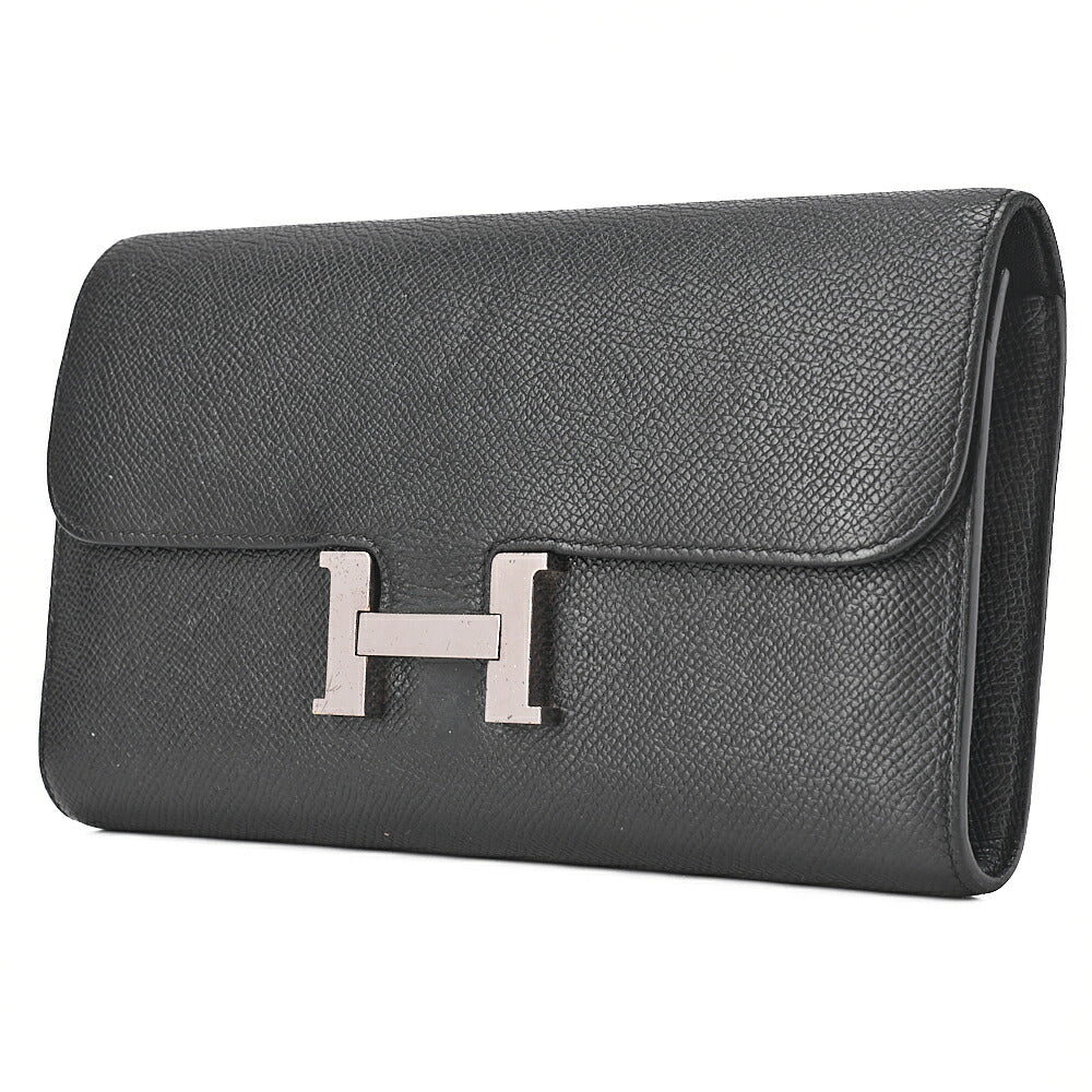 HERMES Constance Long Bi-Fold Wallet Epson Black Silver-Tone Hardware, Pre-Owned