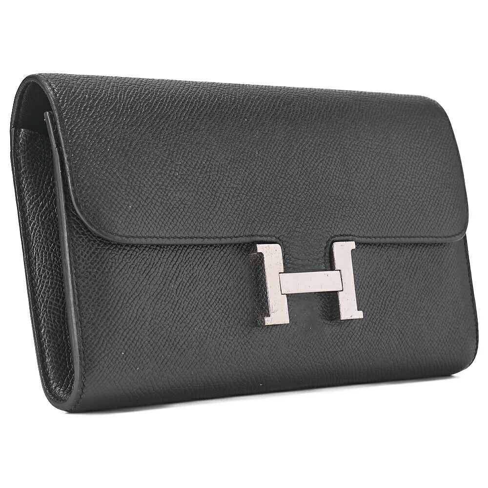 HERMES Constance Long Bi-Fold Wallet Epson Black Silver-Tone Hardware, Pre-Owned