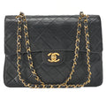 CHANEL Lambskin Matelasse 25cm Square Double Flap Chain Shoulder Black Gold-Tone Hardware, Pre-Owned