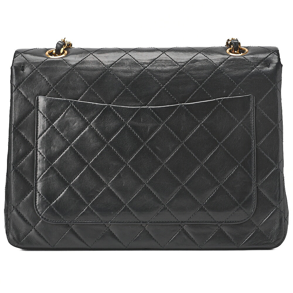 CHANEL Lambskin Matelasse 25cm Square Double Flap Chain Shoulder Black Gold-Tone Hardware, Pre-Owned