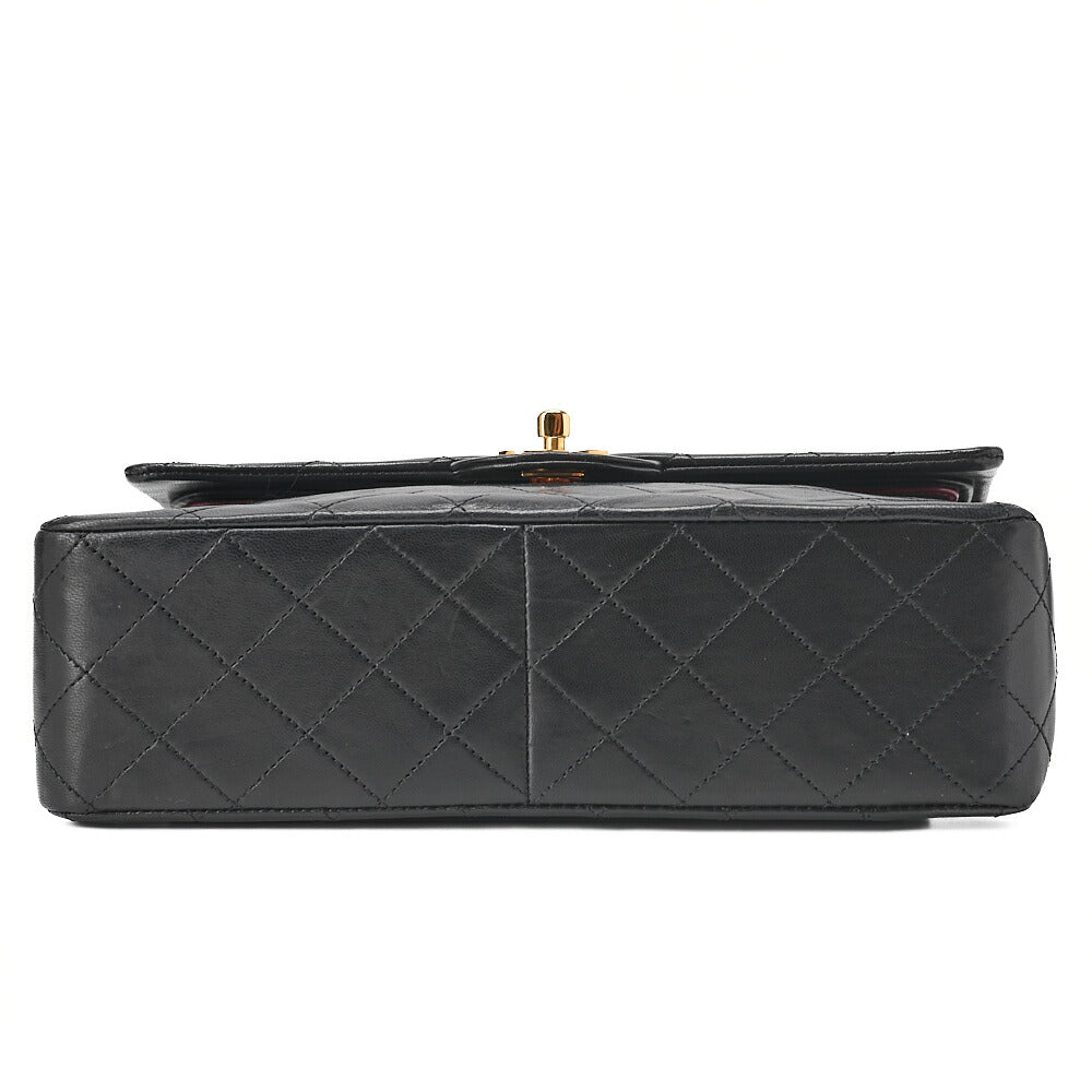 CHANEL Lambskin Matelasse 25cm Square Double Flap Chain Shoulder Black Gold-Tone Hardware, Pre-Owned