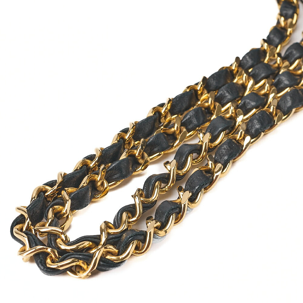 CHANEL Lambskin Matelasse 25cm Square Double Flap Chain Shoulder Black Gold-Tone Hardware, Pre-Owned