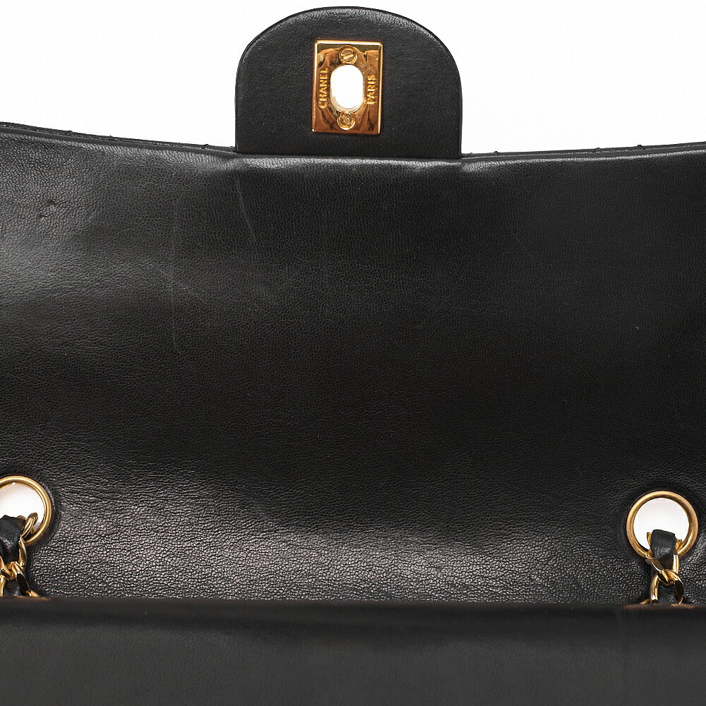CHANEL Lambskin Matelasse 25cm Square Double Flap Chain Shoulder Black Gold-Tone Hardware, Pre-Owned
