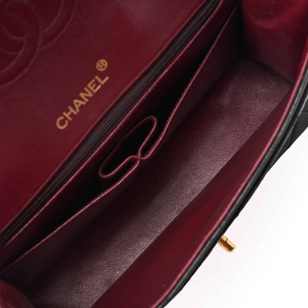 CHANEL Lambskin Matelasse 25cm Square Double Flap Chain Shoulder Black Gold-Tone Hardware, Pre-Owned