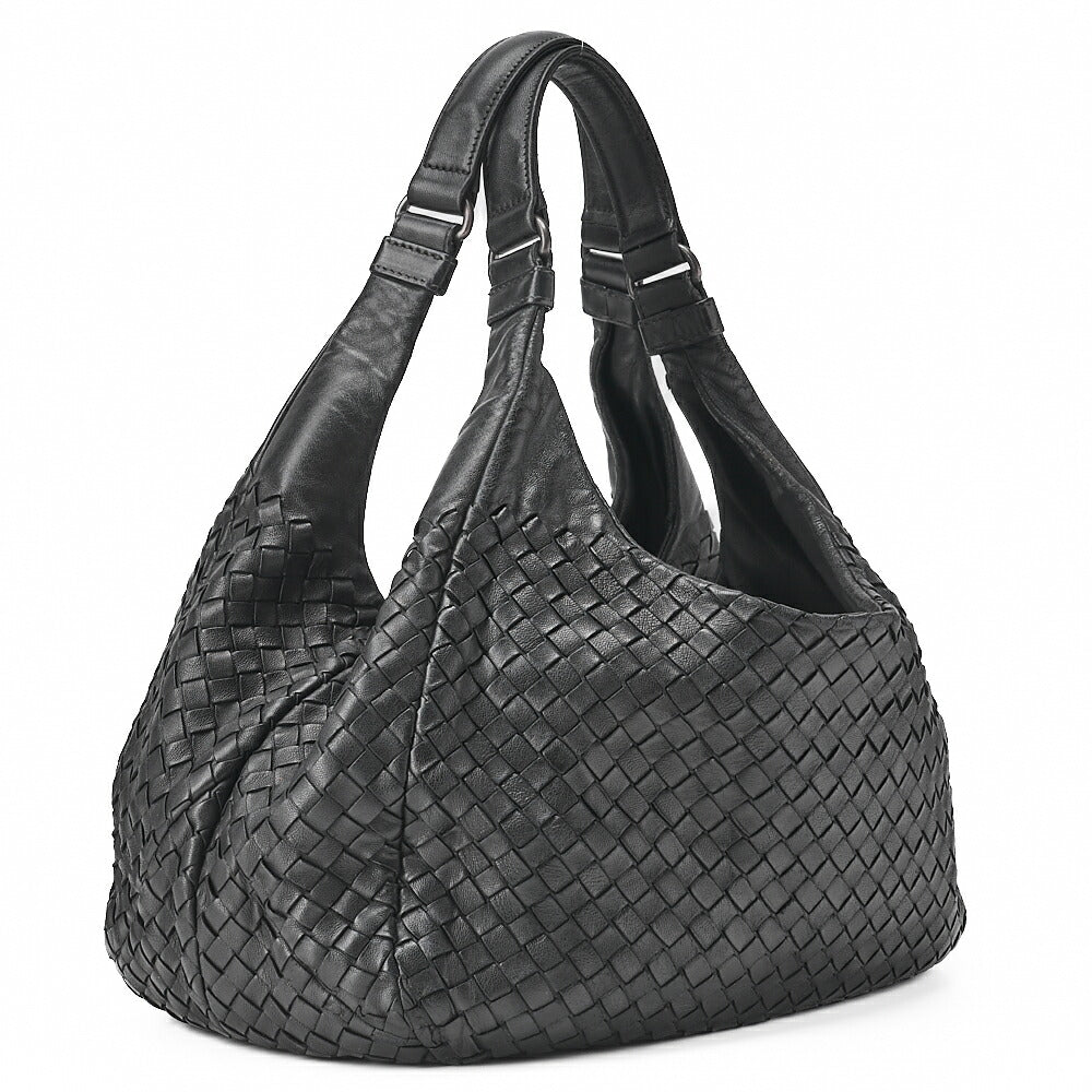 BOTTEGA VENETA Bottega Veneta Shoulder Bag Intrecciato Campana Lambskin Black Silver-Tone Hardware, Pre-Owned