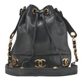 CHANEL Chain Shoulder Bag Triple Coco Lambskin Ball Charm Drawstring Black Gold-Tone Hardware, Pre-Owned