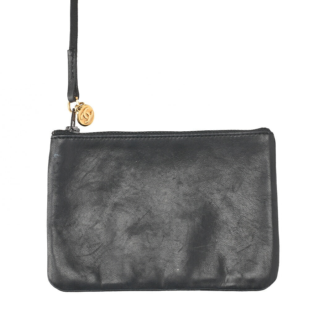 CHANEL Chain Shoulder Bag Triple Coco Lambskin Ball Charm Drawstring Black Gold-Tone Hardware, Pre-Owned