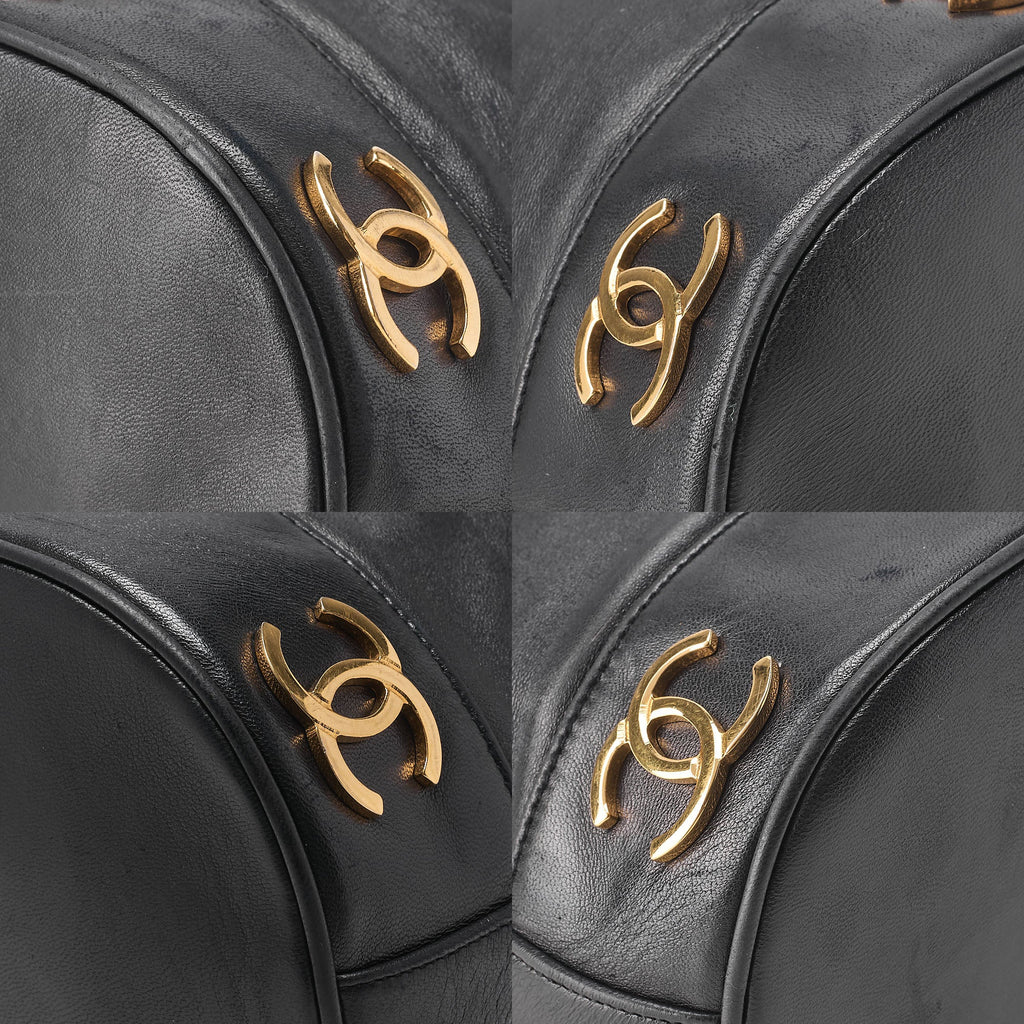 CHANEL Chain Shoulder Bag Triple Coco Lambskin Ball Charm Drawstring Black Gold-Tone Hardware, Pre-Owned