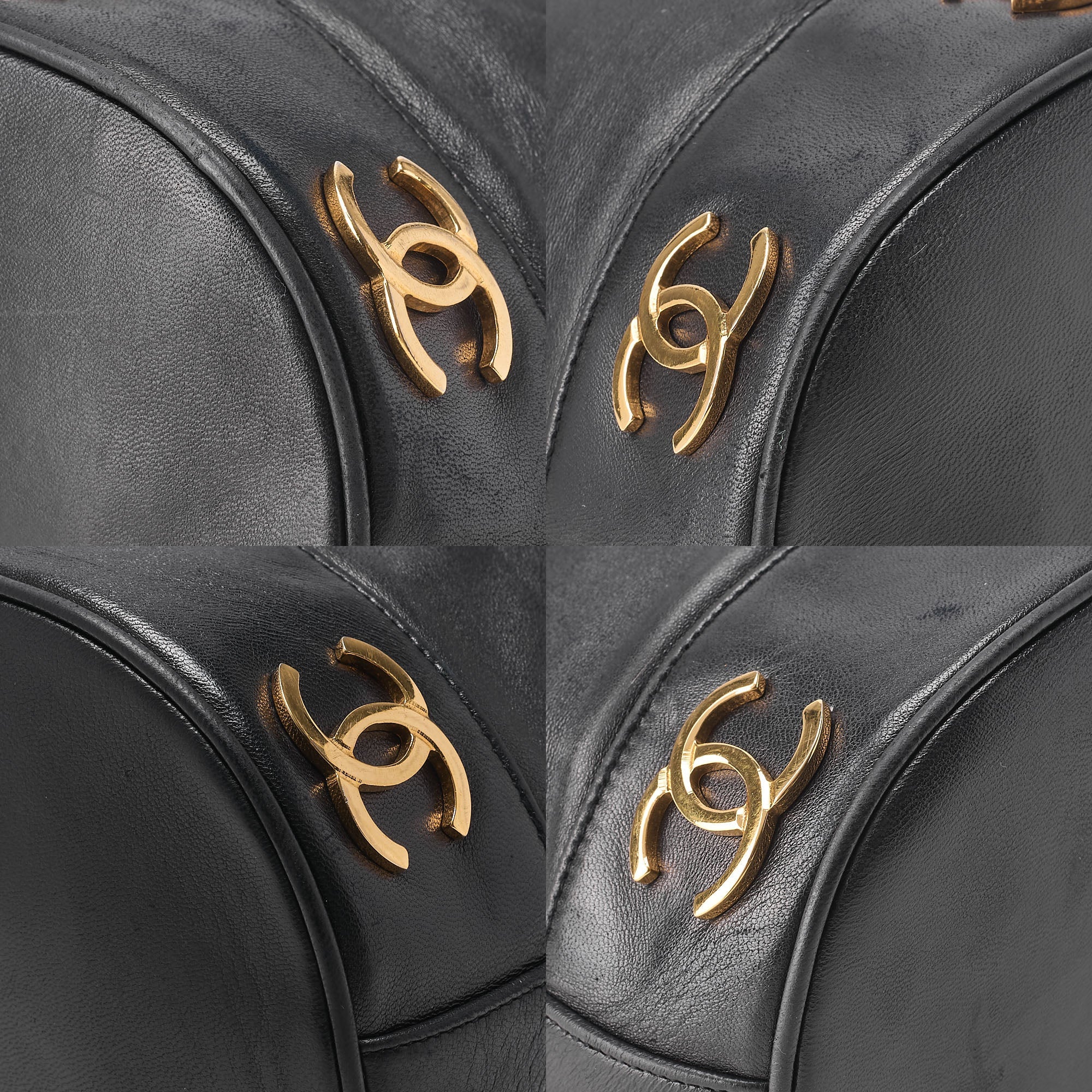 CHANEL Chain Shoulder Bag Triple Coco Lambskin Ball Charm Drawstring Black Gold-Tone Hardware, Pre-Owned