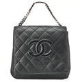 CHANEL Chain Handbag Matelasse Cocomark Lambskin Black Silver-Tone Hardware, Pre-Owned