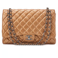 CHANEL Caviar Skin Deca Matelasse 33cm Double Flap Chain Shoulder Bag Bronze Silver-Tone Hardware, Pre-Owned