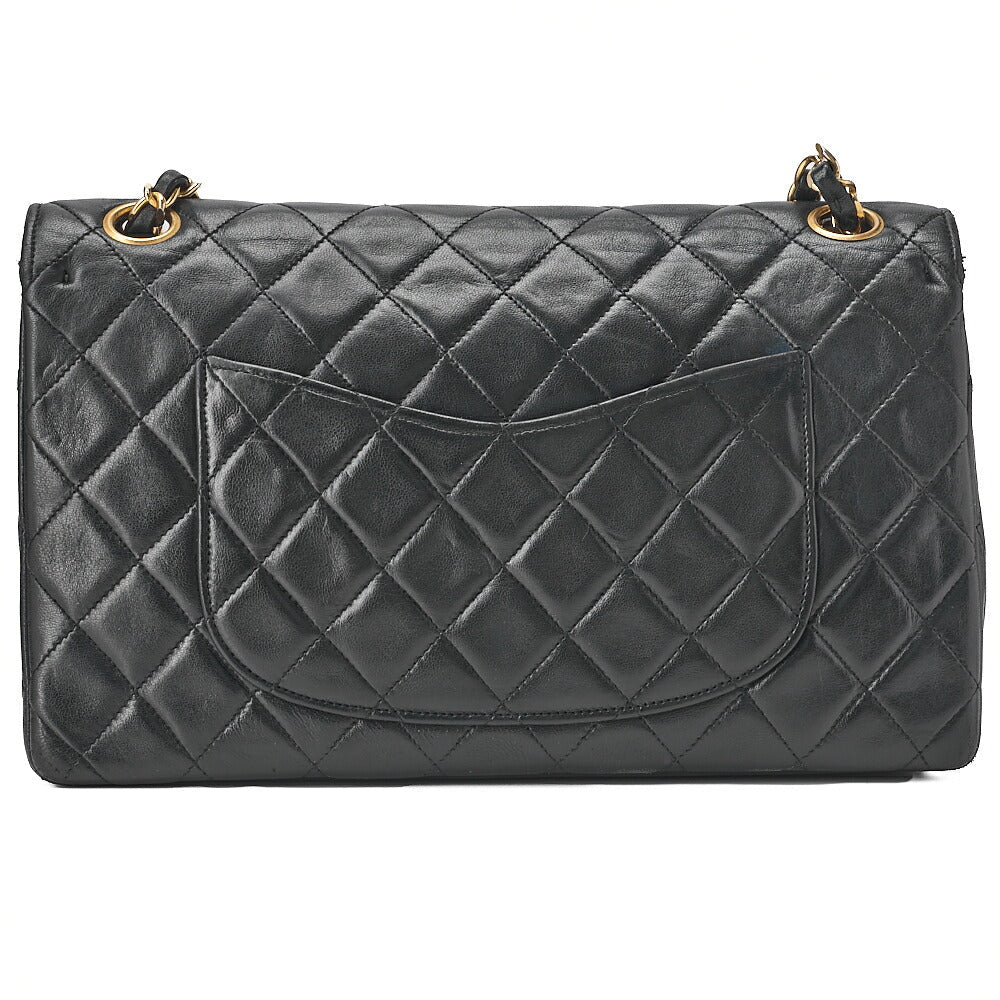 CHANEL Lambskin Matelasse  25cm Double Flap Chain Shoulder Black Gold-Tone Hardware, Pre-Owned
