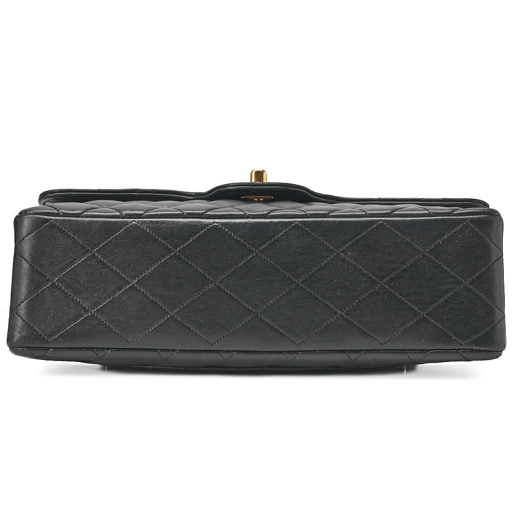 CHANEL Lambskin Matelasse  25cm Double Flap Chain Shoulder Black Gold-Tone Hardware, Pre-Owned