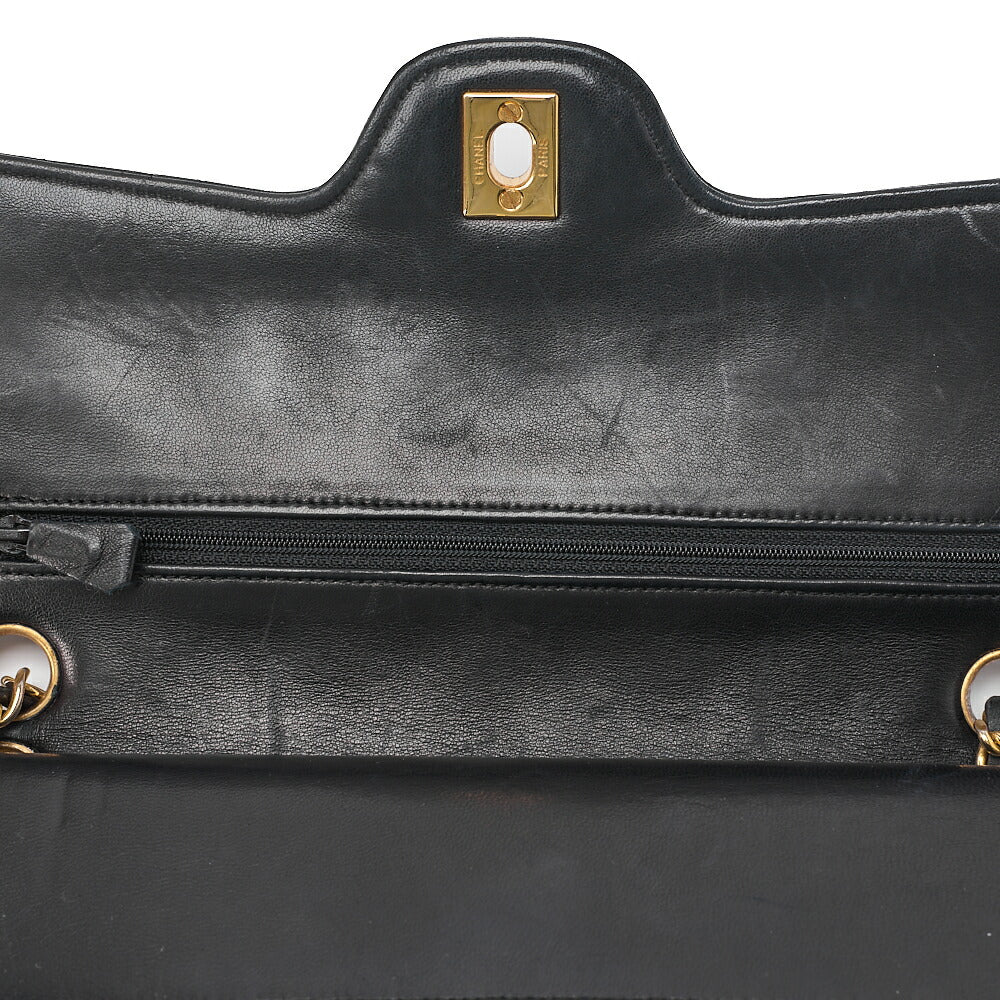 CHANEL Lambskin Matelasse  25cm Double Flap Chain Shoulder Black Gold-Tone Hardware, Pre-Owned