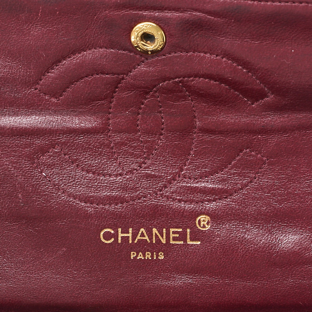 CHANEL Lambskin Matelasse  25cm Double Flap Chain Shoulder Black Gold-Tone Hardware, Pre-Owned