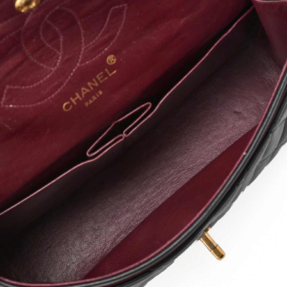CHANEL Lambskin Matelasse  25cm Double Flap Chain Shoulder Black Gold-Tone Hardware, Pre-Owned