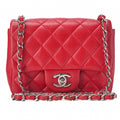 CHANEL Chain Shoulder Bag Mini Matelasse 17cm Lambskin Red Silver-Tone Hardware, Pre-Owned