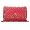 CHANEL Lambskin Matelasse Luxury Line Chain Wallet Red Gold-Tone Hardware, Pre-Owned